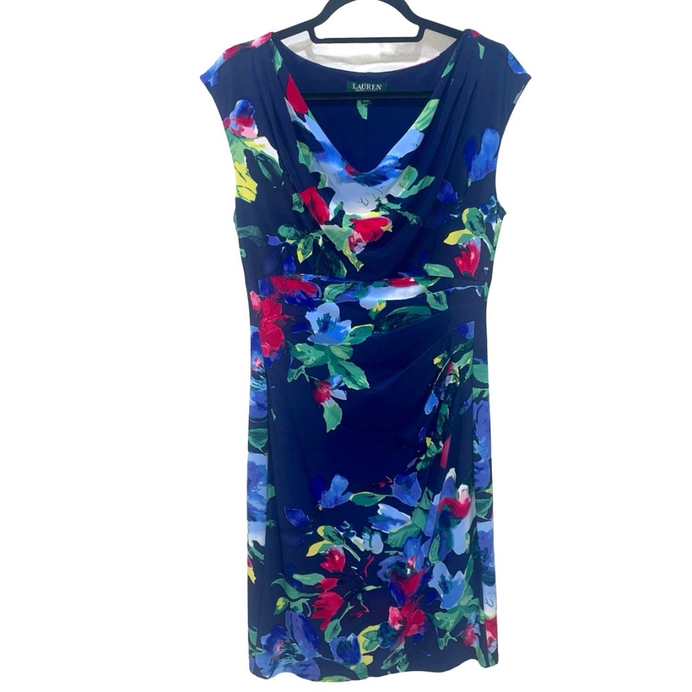 Lauren Ralph Lauren Navy Blue Sheath Jersey Pullover Sleeveless Dress Sz14